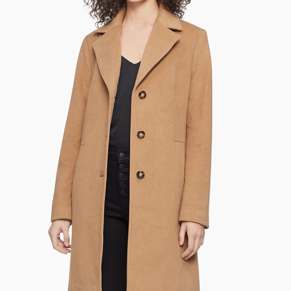 Calvin Klein Solid Notch Lapel 3-Button Walker Coat Size 14 NWOT